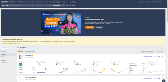Ahrefs Site UI and functionality